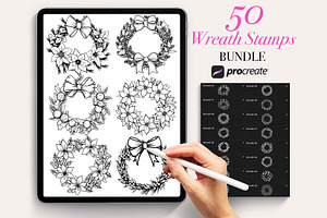 50 Christmas Wreath Procreate Stamps