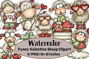 Funny Valentine Sheep Clipart, an Illustration by Design Market