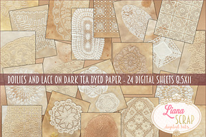 24 Vintage Lace On Tea Dyed Papers