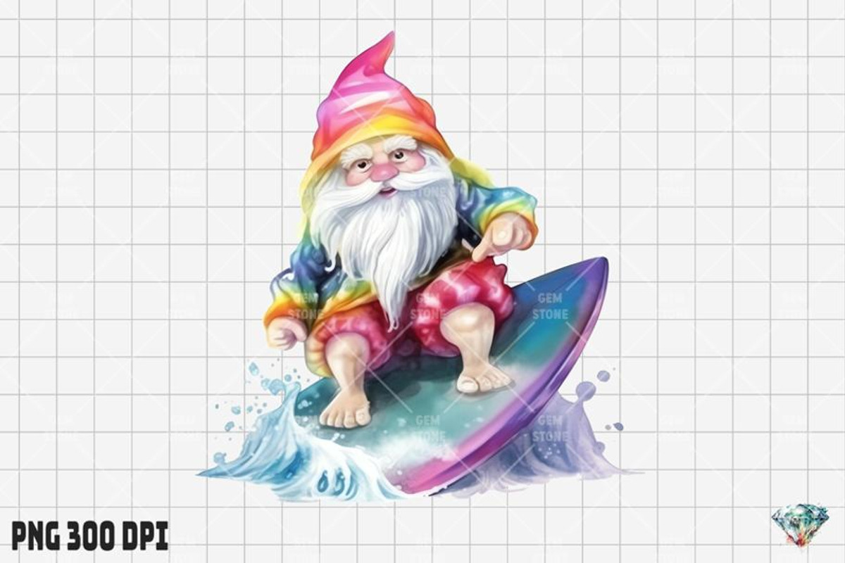 Summer Surfing Gnome Watercolor, an Illustration by Gemstone (Photo 6 of 6)