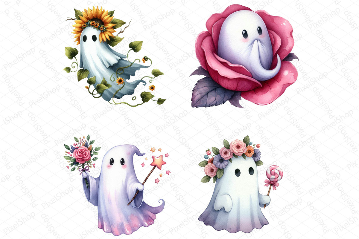 Halloween Floral Ghost Clipart, an Illustration by DreamPrint404 (Photo 5 of 7)