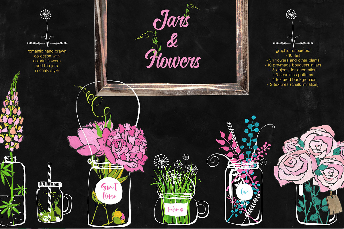 Flowers and jars clipart collection, a Texture Illustration by Satika (Photo 1 of 10)