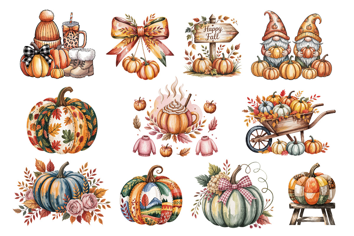 Fall Pumpkins Clipart Bundle 50 PNG, a Seasonal Illustration by Whimsy Brush Studio (Photo 2 of 9)