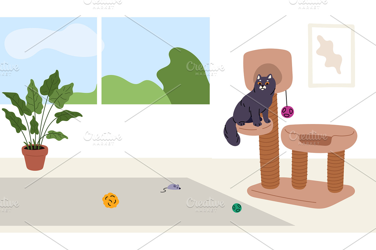 Place for cat in apartment or house, an Animal Illustration by Vectorbuum
