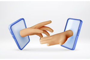 3D Two hands reaching out from, a Technology Illustration by Abscent