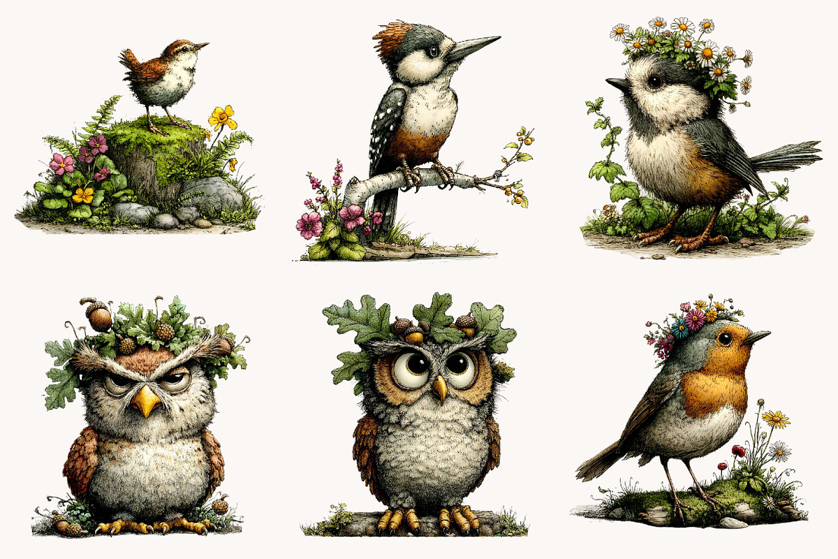 Whimsical Woodland Birds Clipart, a Seasonal Illustration by Designworld (Photo 3 of 10)