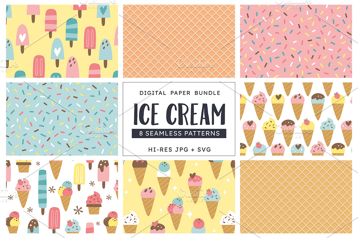 Ice Cream Seamless Patterns, a Pattern Graphic by insemar (Photo 1 of 4)