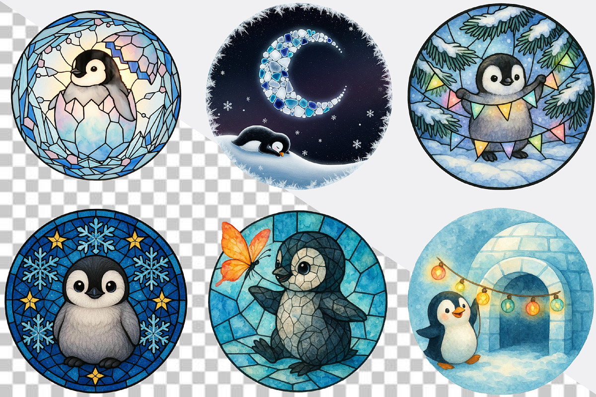 Sweet Baby Penguin Stained Glass Cli, an Illustration by SVGArt (Photo 4 of 8)