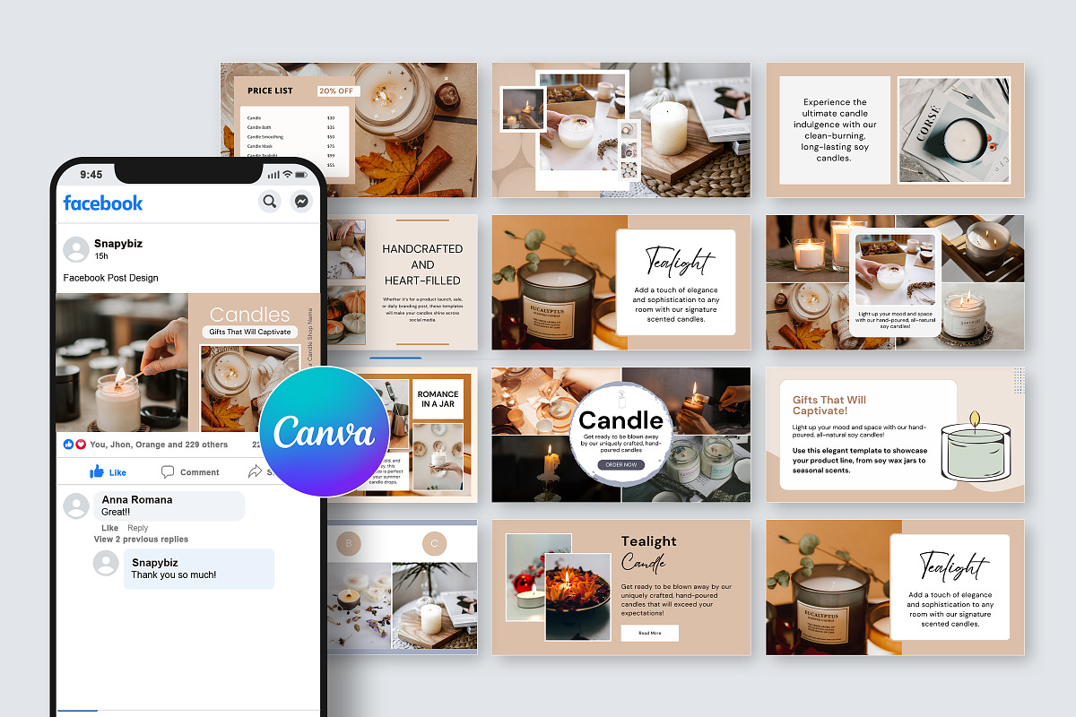 Candle Facebook Canva Posts Template preview 4
