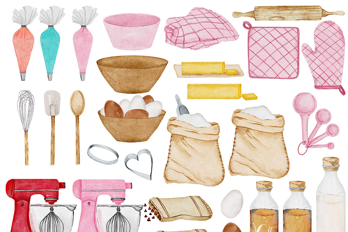 Watercolor Bakery Clipart, Kitchen, an Illustration by Old Grove Designs (Photo 2 of 2)