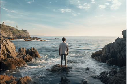 Tranquil Man standing on shore, a Sports & Recreation Photo by Ylivdesign