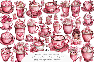 Valentines Day Coffee Cup Clipart, an Illustration by SinaCreation