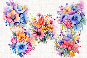 Vivid Colorful Watercolor Flowers