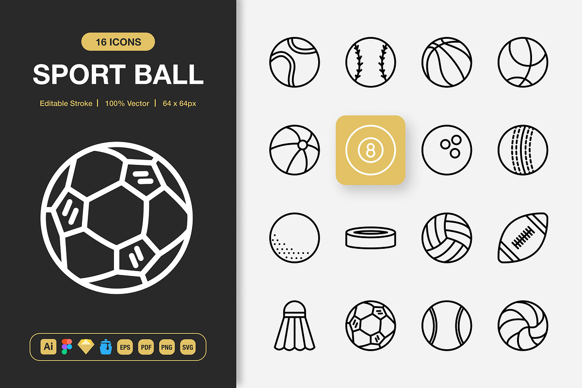 Sport Ball Icons, an Outline Icon by Spacepixel Creative