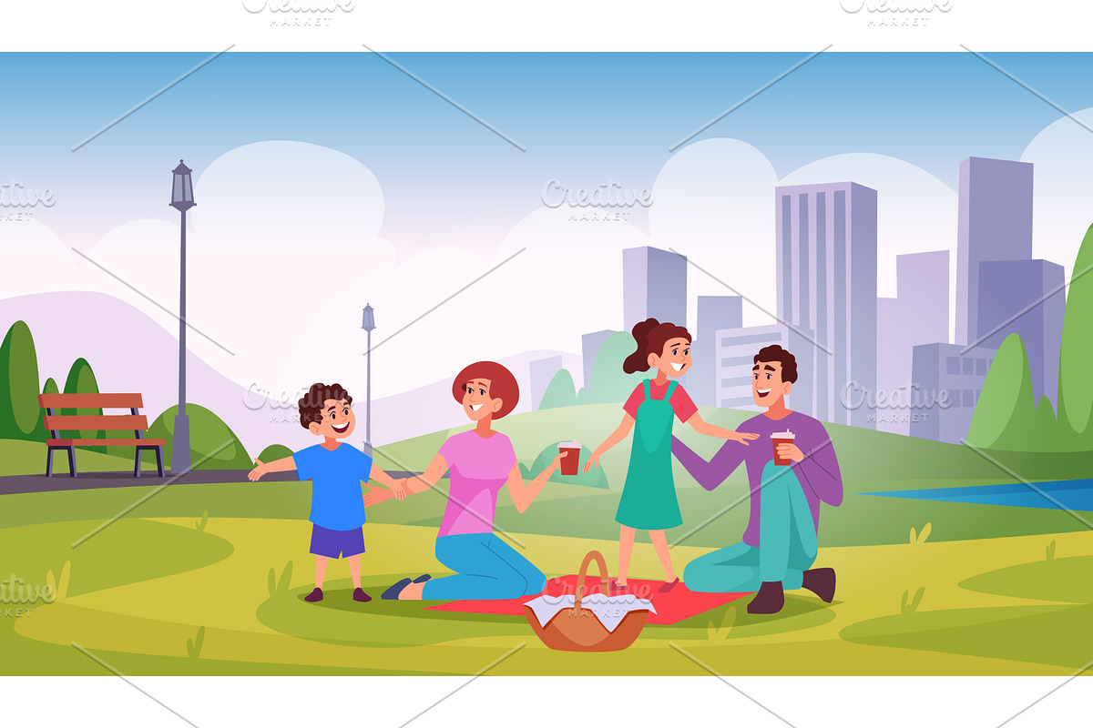 Family in park. Father and mother, an Illustration by Onyx
