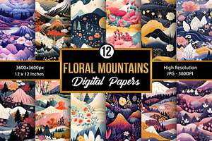 Cute Floral Mountains Digital Papers