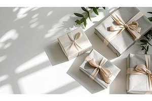 Elegant wrapped gift boxes with, a Holiday Photo by Igor Tichonow