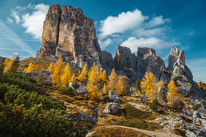 Cinque Torri cliffs at autumn, a Nature Photo by Alpine Dreams