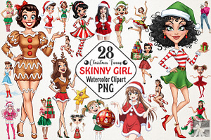Christmas Funny Skinny Girl Clipart, an Illustration by RobertsArt