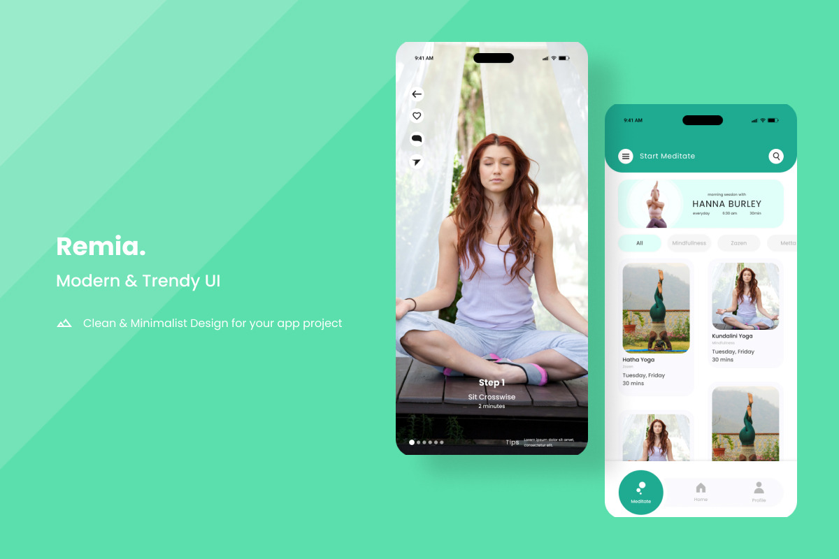Remia - Meditation Mobile Apps, an UI Kit Template by twinstd (Photo 3 of 4)