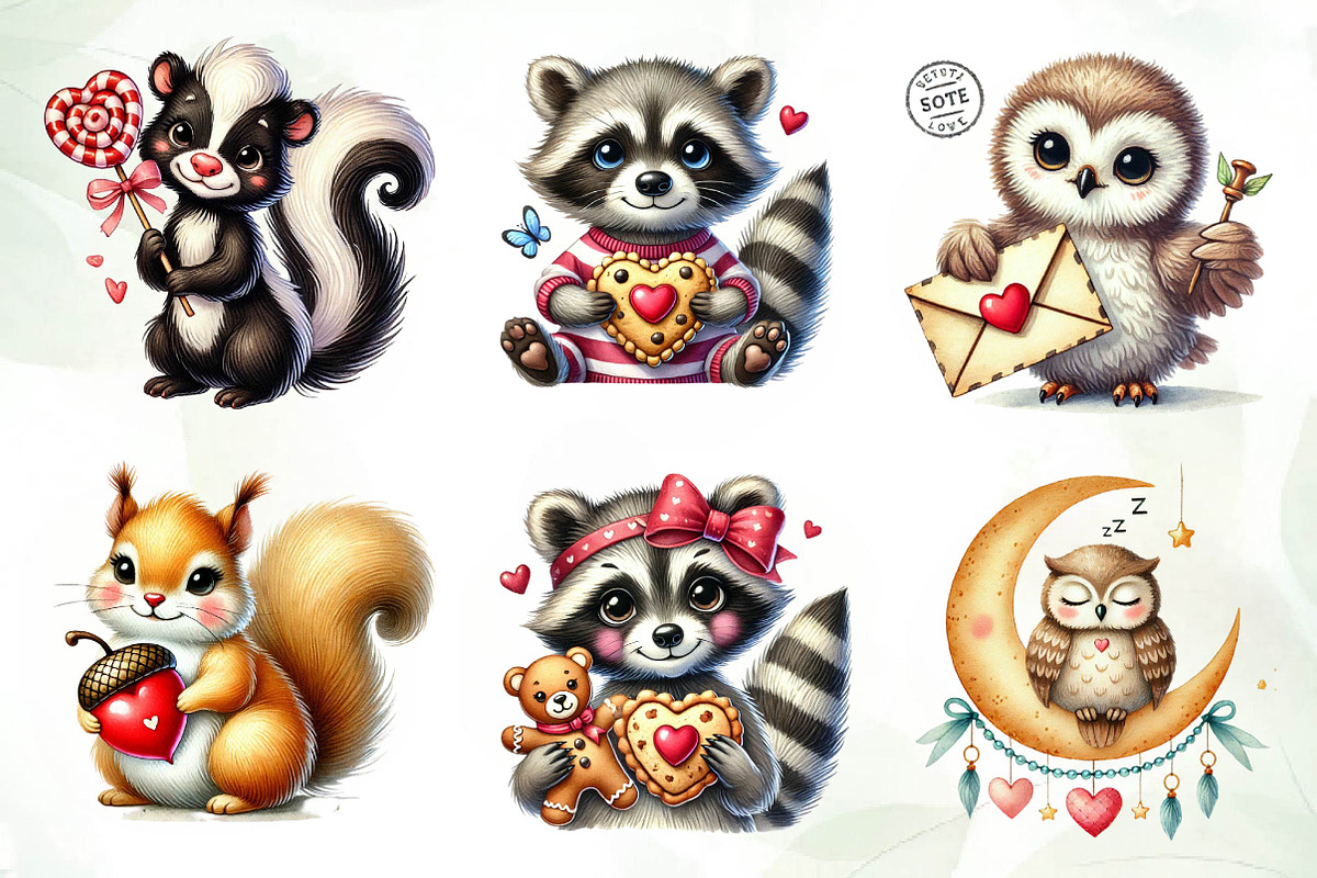 Valentine Woodland Animal Clipart, an Illustration by CreationArt (Photo 5 of 5)
