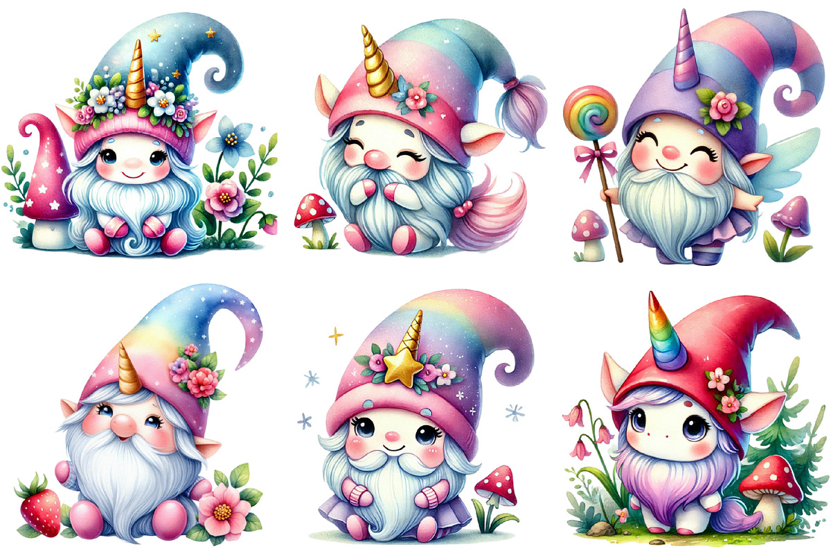 Watercolor Unicorn Gnome Clipart, an Illustration by Sublimation Artist (Photo 4 of 6)