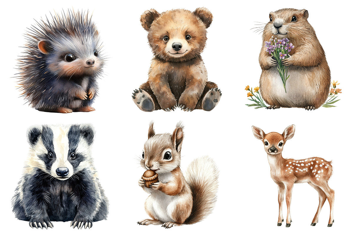 Forest Animals Watercolor Clipart, an Illustration by Daily.Designs (Photo 4 of 5)
