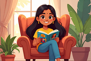A girl reading comics at sofa, a Person Illustration by DanFLCreativo