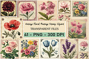Vintage Floral Postage Stamp Clipart, a Transportation Illustration by Digital Artistic99 (Thumbnail 1 of 10)