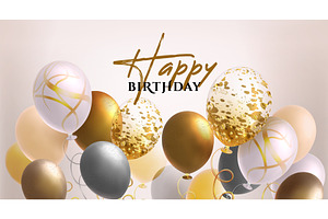 Happy birthday banner gold and white, an Object Illustration by art PVP - market