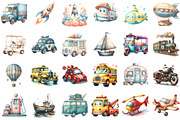 Watercolor Cute Transport Car Airpla, an Illustration by Sublimation Artist (Thumbnail 2 of 6)