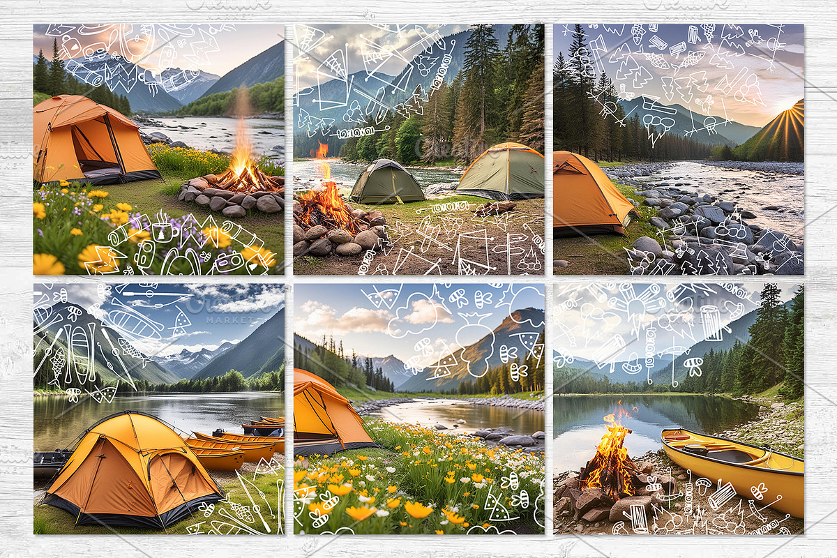 Square Coasters. Camping Coasters., a Stationery Template by kh_cat (Photo 1 of 2)