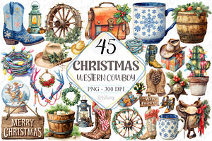 Western Cowboy Christmas Clipart, a Graphic by designcity5