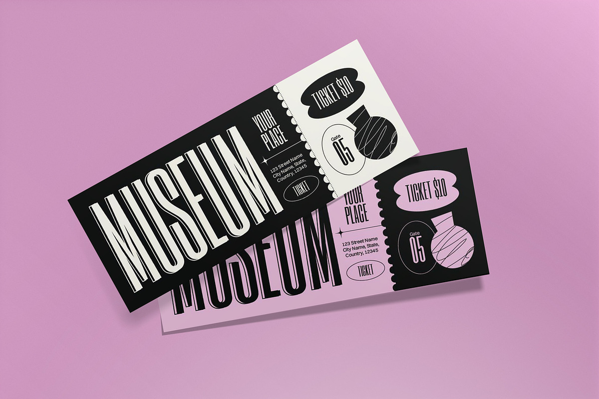 Black Neo Brutalism Museum Ticket, a Card Template by graphicook (Photo 2 of 3)