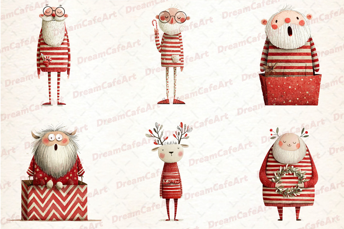 Funny Christmas Santa Clipart, an Illustration by DreamCafeArt (Photo 3 of 8)