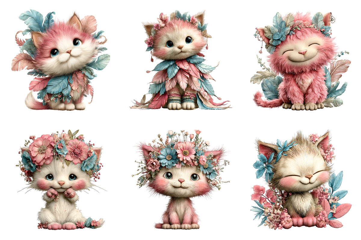 Whimsical Summer Cats Clipart, an Illustration by SinaCreation (Photo 2 of 9)
