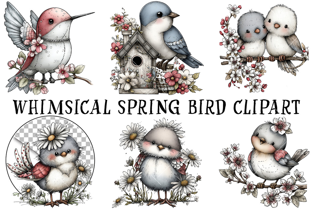Whimsical Spring Bird Clipart, an Illustration by OK Design (Photo 2 of 6)