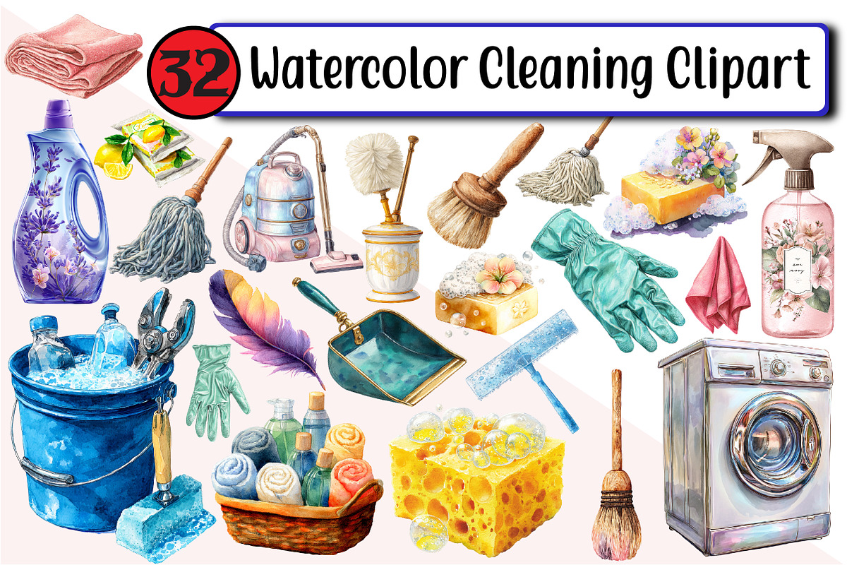 Watercolor Cleaning Clipart, an Illustration by Design Market (Photo 1 of 3)