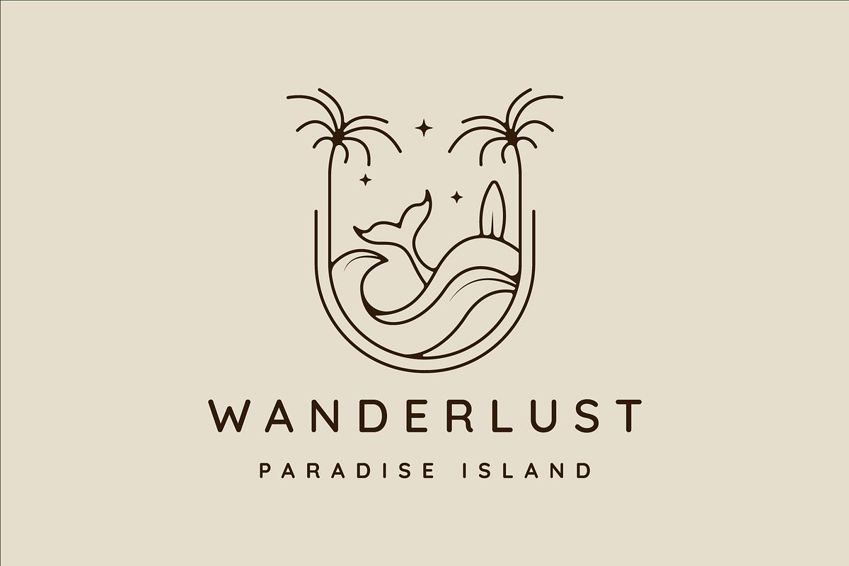 palm tree and whale tail logo line, a Branding & Logo Template by zyxroun shop