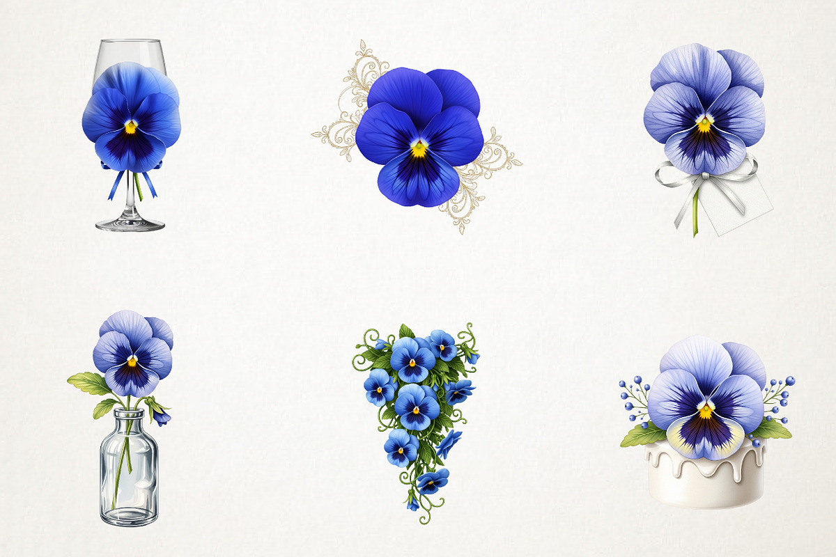 Blue Pansy Wedding Flower Clipart, an Illustration by RobertsArt (Photo 4 of 7)