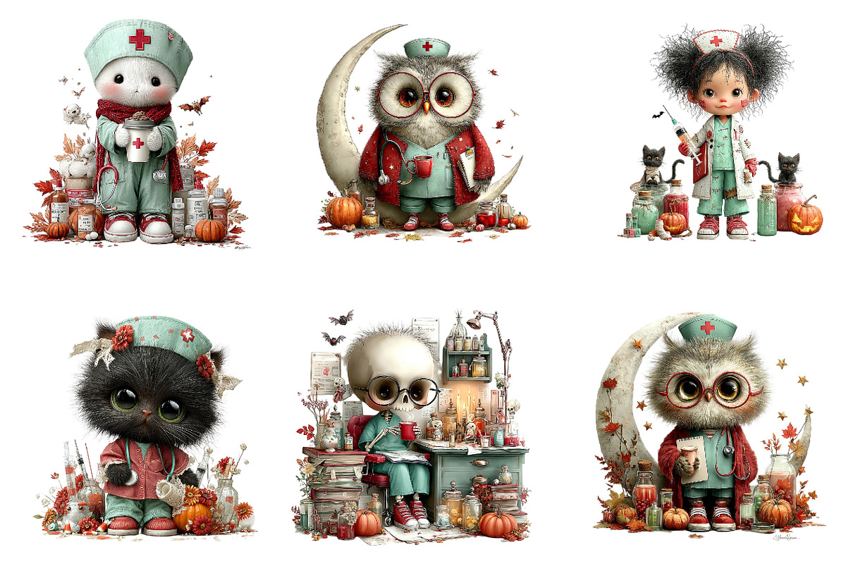 Halloween Nurse Clipart Bundle, a Seasonal Illustration by CreationArt (Photo 5 of 7)