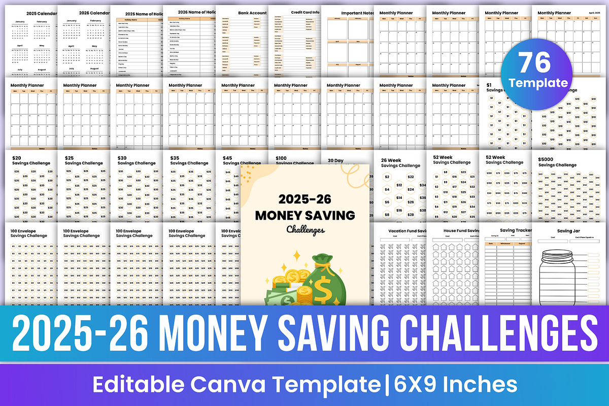 2025-26 Money Saving Challenges Book, a Stationery Template by Mustafiz (Photo 1 of 8)