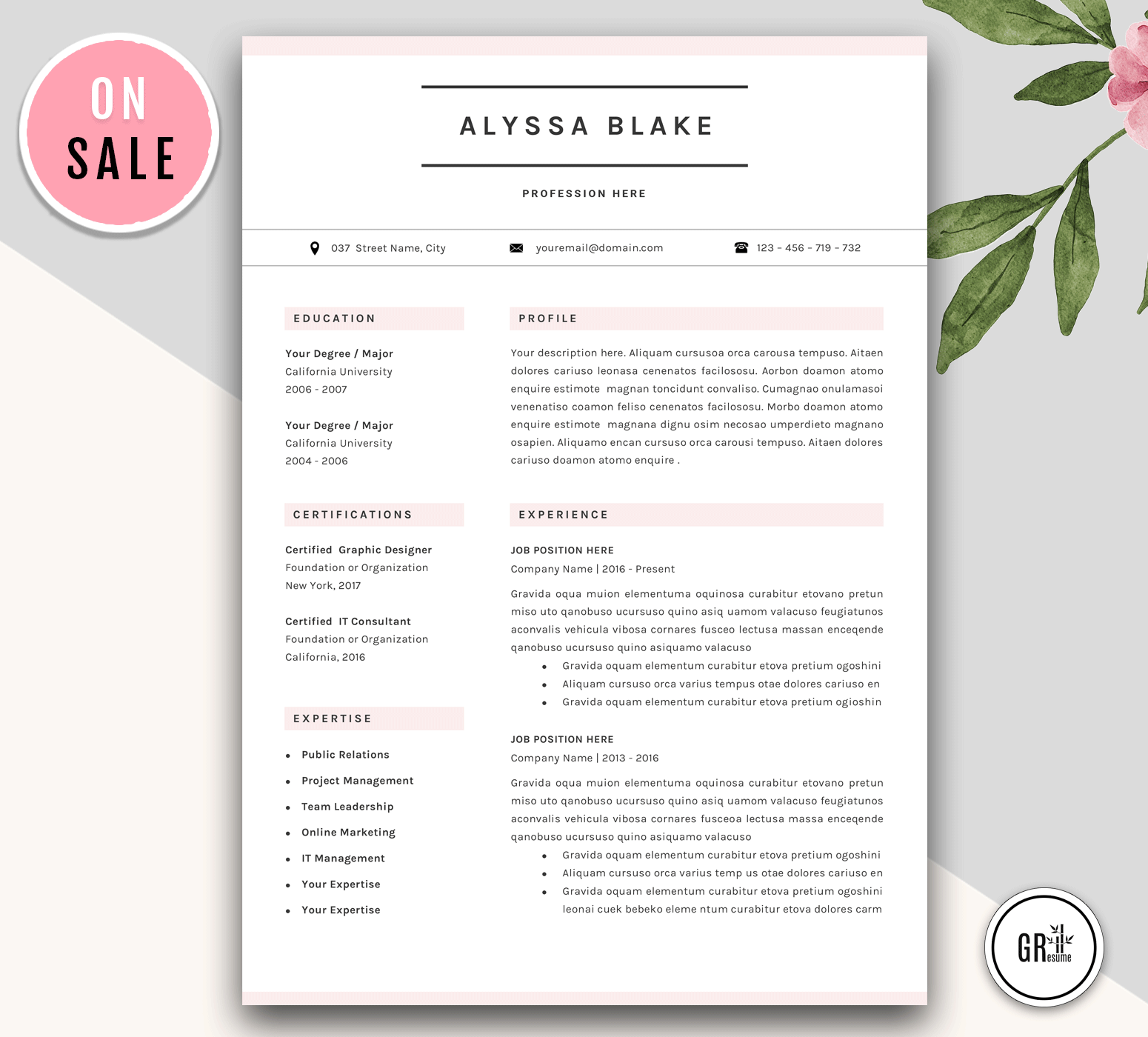 CV Resume Template for Word, a Resume Template by GResume