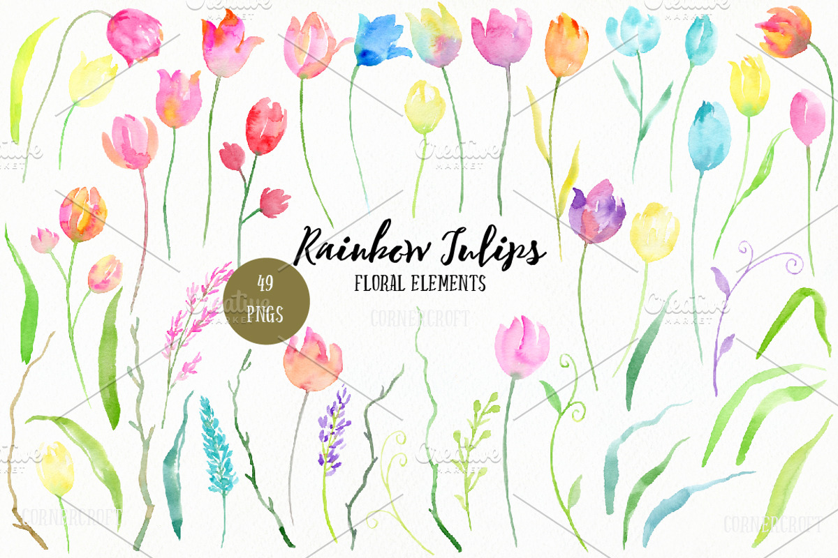 Watercolor Design Kit Rainbow Tulips, a Card Template by Corner Croft (Photo 2 of 6)
