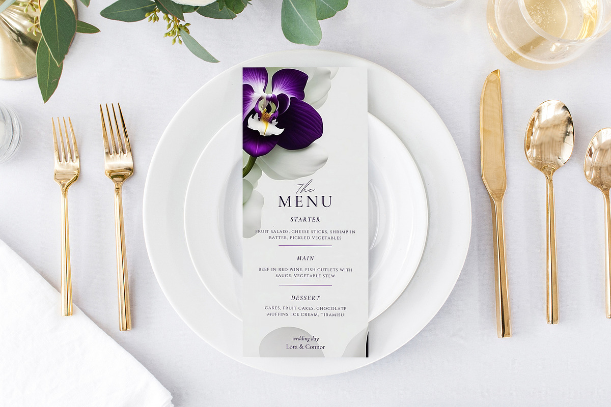 Purple Orchid Wedding Template Bundl, a Stationery Template by MarryMeMoments (Photo 3 of 7)