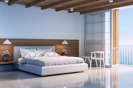 Modern white and wooden bedroom, an Architecture Photo by TONTECTONIX