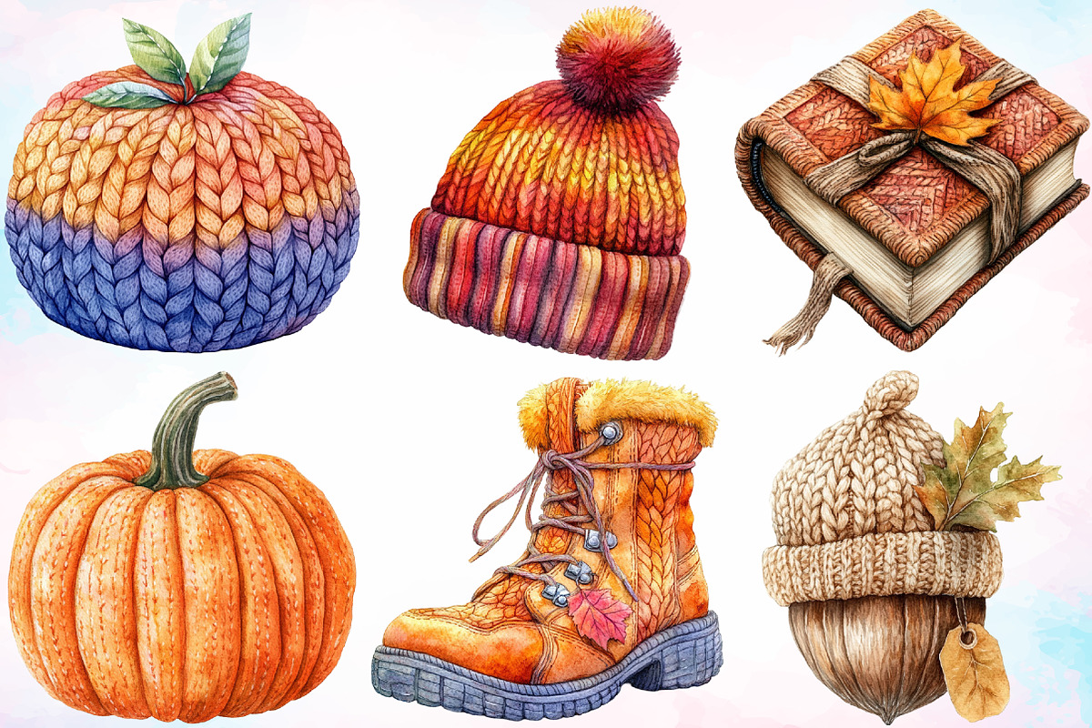 Vintage Knitted Autumn Clipart PNG, a Seasonal Illustration by Canvas Craft (Photo 4 of 5)