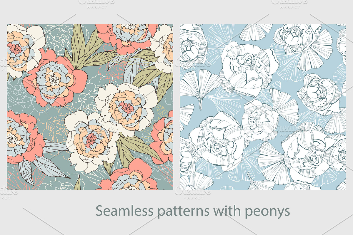 Gentle peonys patterns, a Pattern Graphic by Mira15