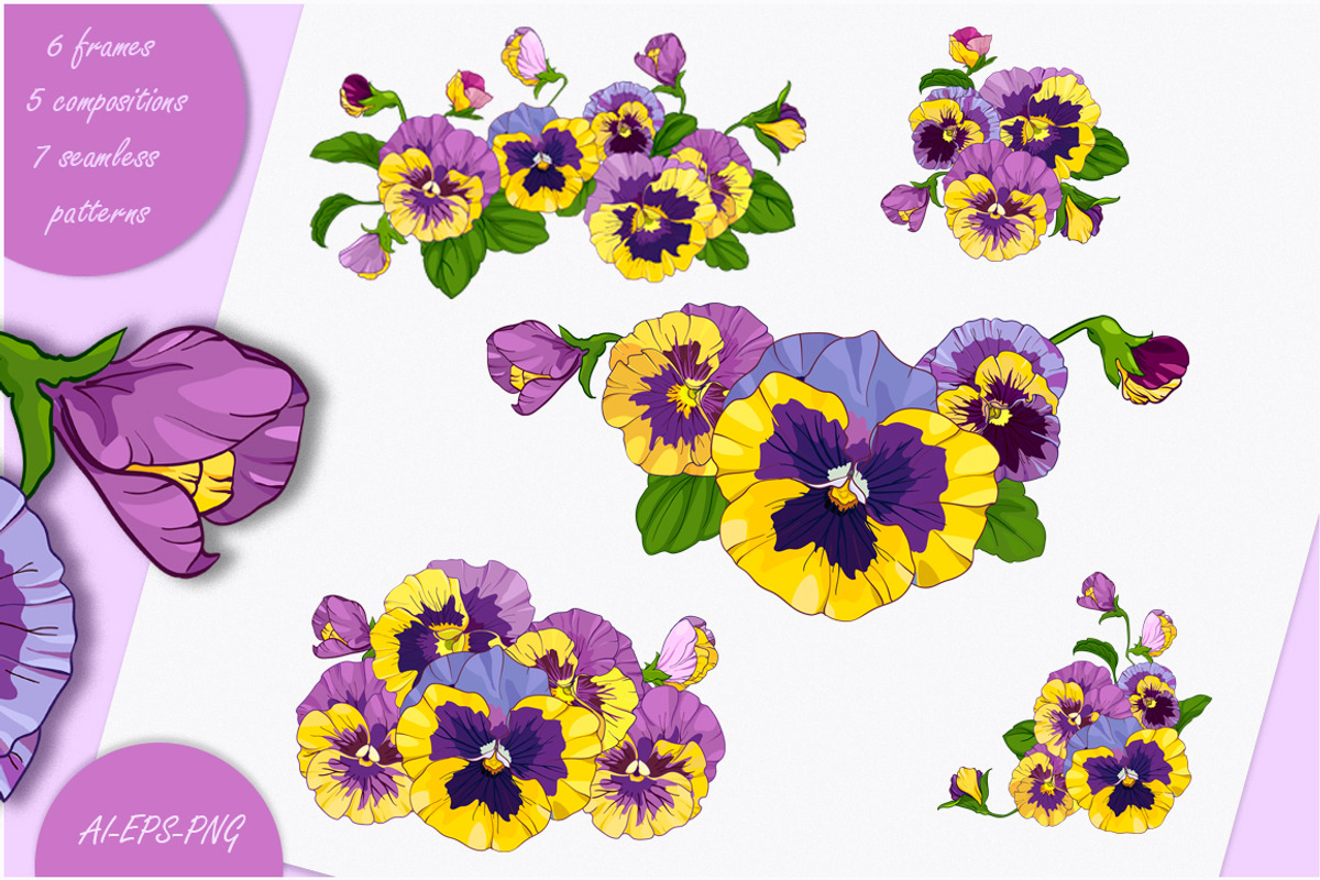 Pansies violets floral collection, an Illustration by EshaStudio (Photo 4 of 8)