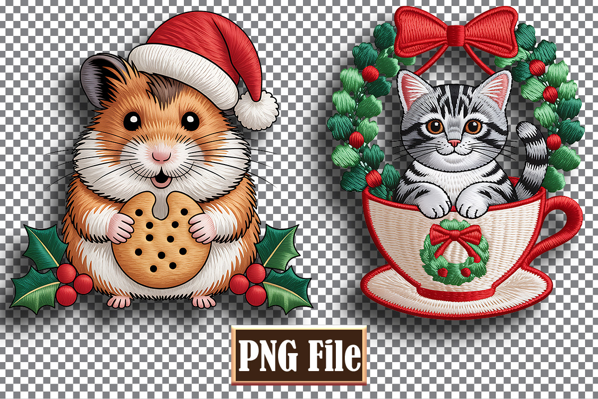 Christmas Animal Embroidery Clipart, a Seasonal Illustration by protabsorkar11 (Photo 6 of 10)